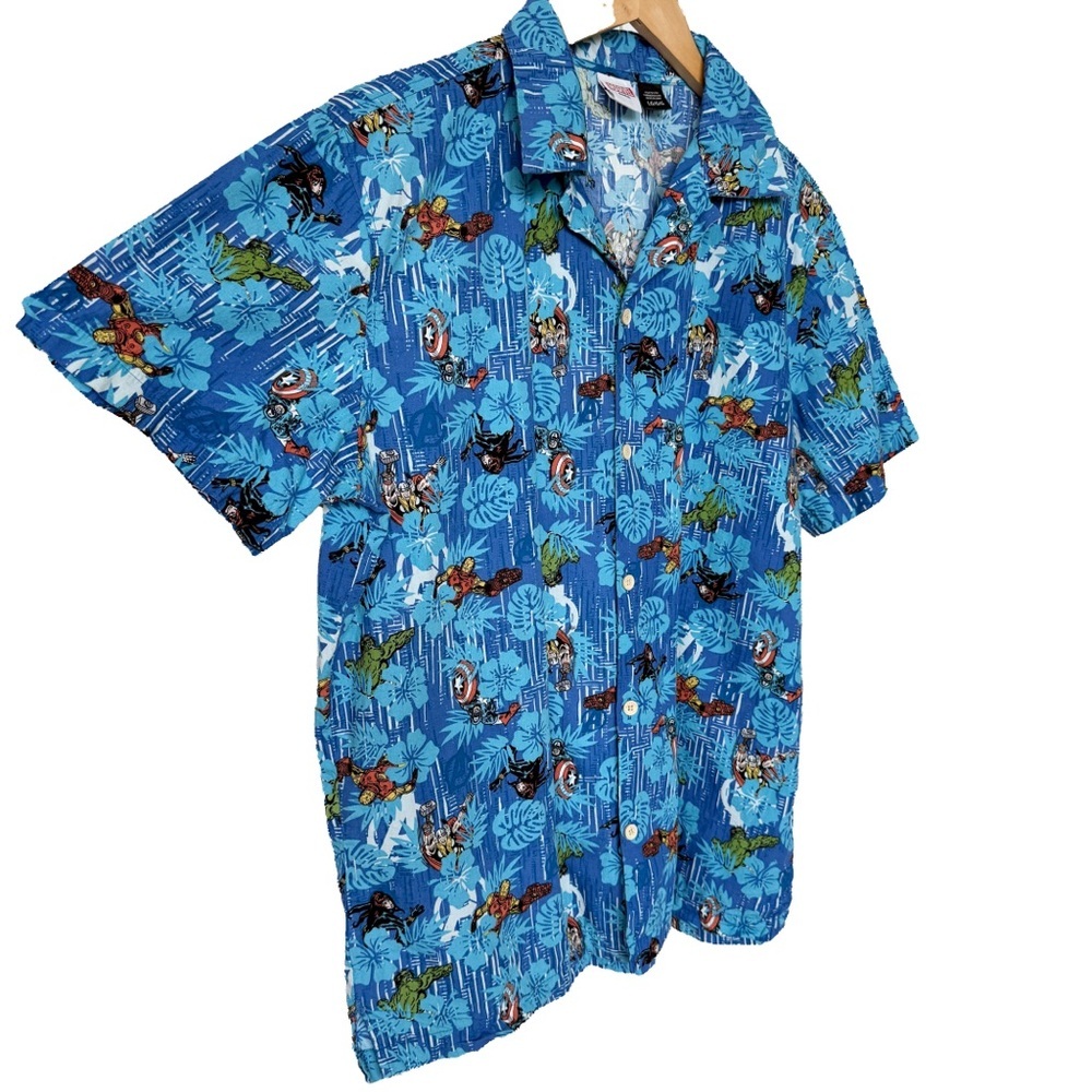 Marvel Avengers Men's Blue Graphic Print Hawaiian  Camp Collar Shirt Size L - Picture 4 of 13